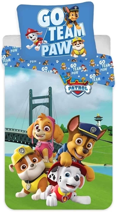 Paw Patrol sengetøj - Go team Paw - Junior 100x140 cm - 2 i 1 design - 100% bomuld  
